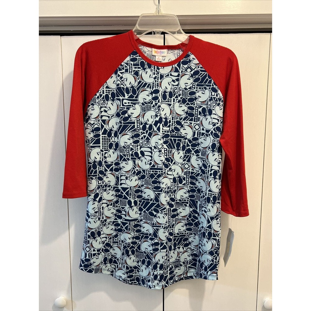 NEW Lularoe Womens Randy 3/4 Sleeve Shirt Disney Mickey Mouse RED/BLUE SMALL
